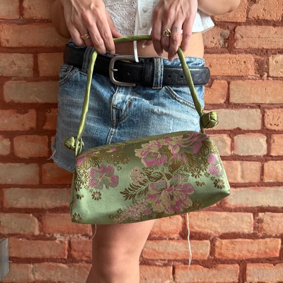 Y2K Floral Satin Shoulder Bag Pink Green Cottagecore Mini Purse - Picture 4 of 7